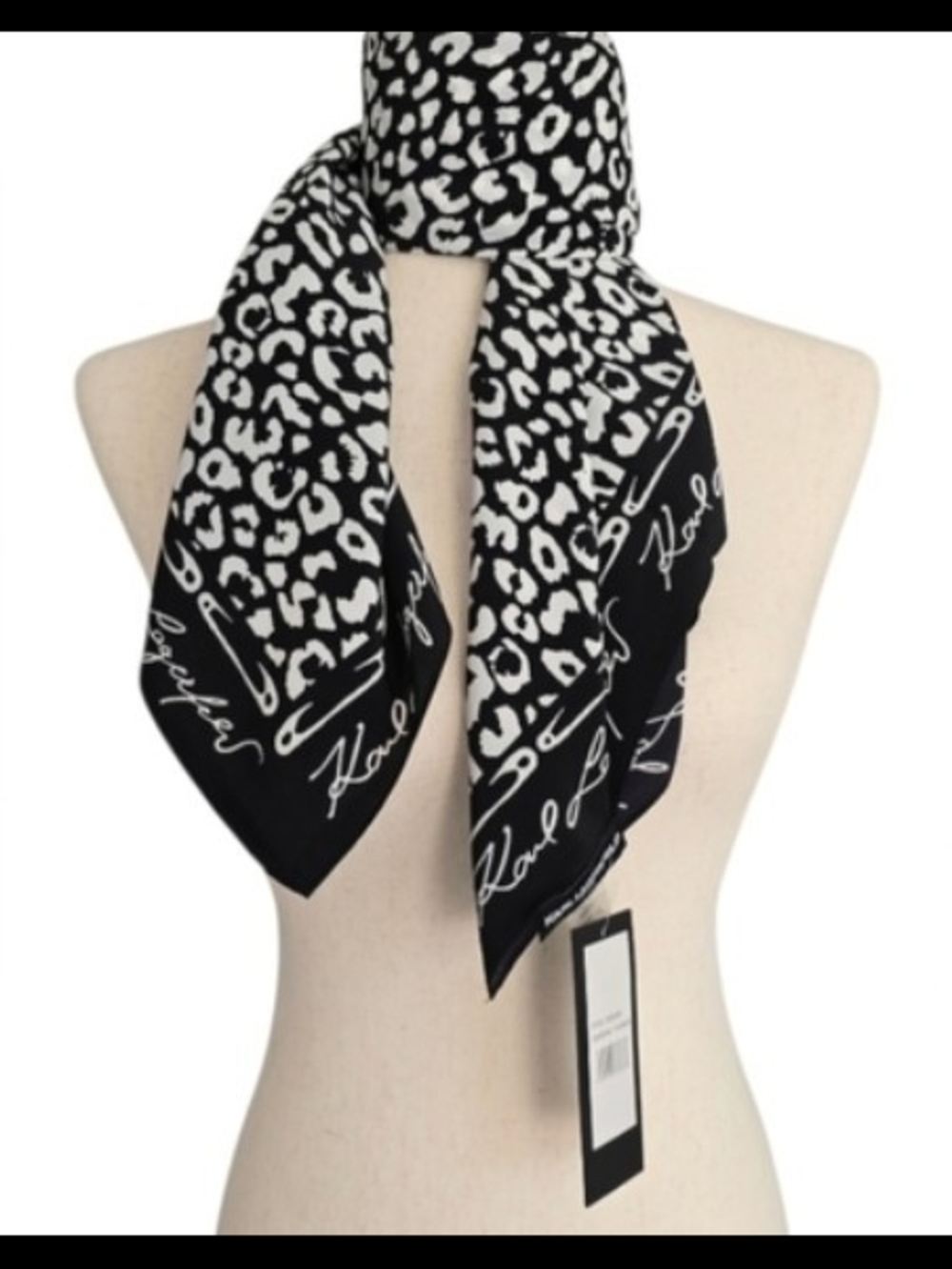 KARL LAUGERFELD Black & White Leopard Scarf, Signature Karl Laugerfeld Border!